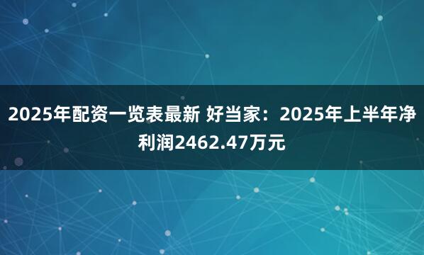 2025年配资一览表最新 好当家：2025年上半年净利润2462.47万元